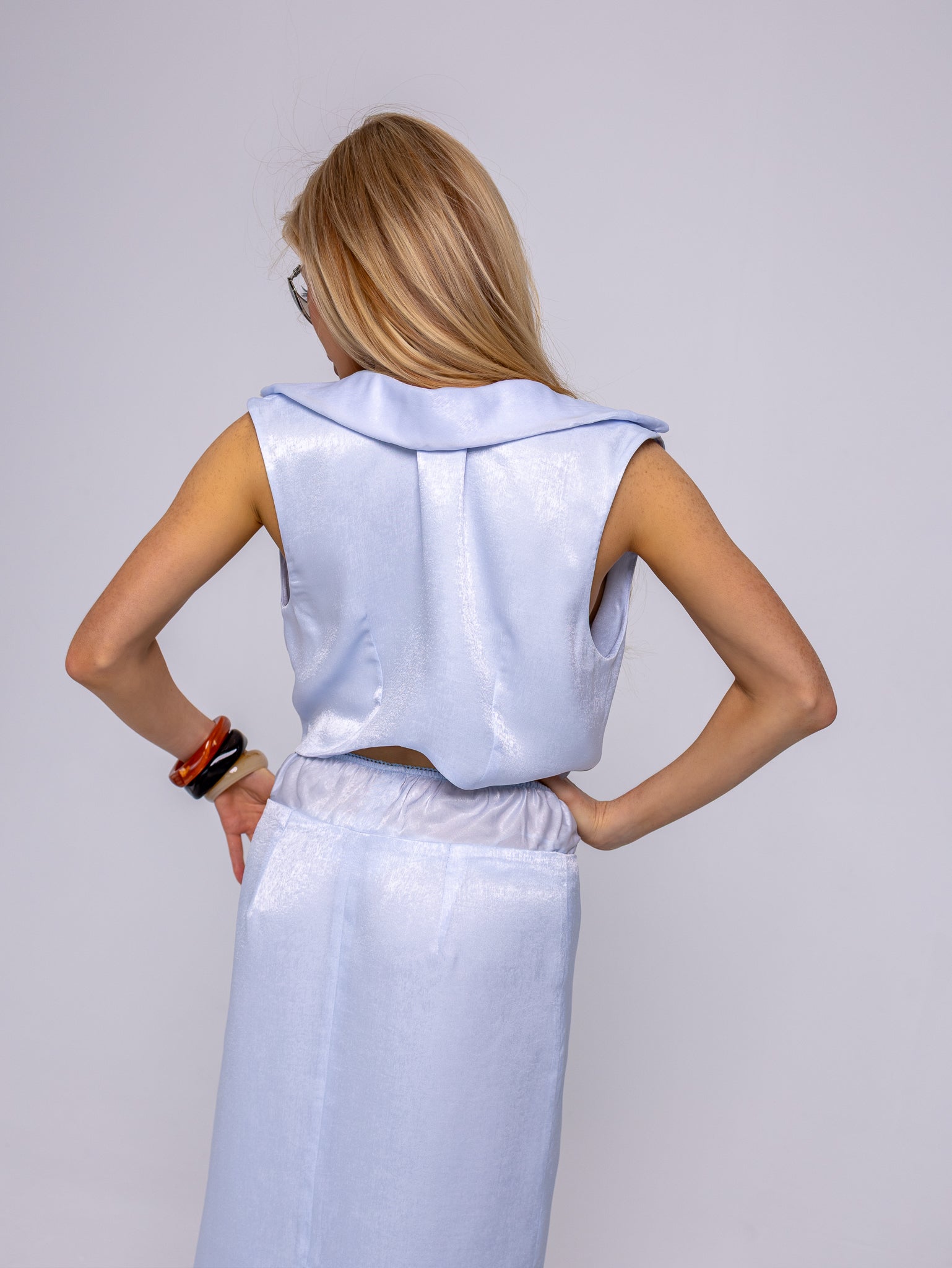 BLUE SATIN TOP
