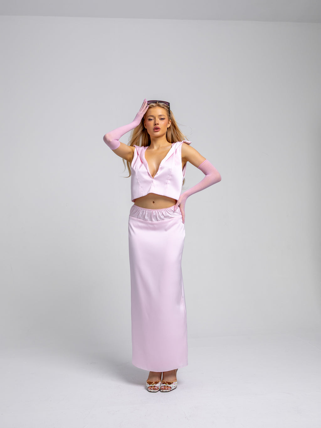 PINK SATIN MAXI SKIRT