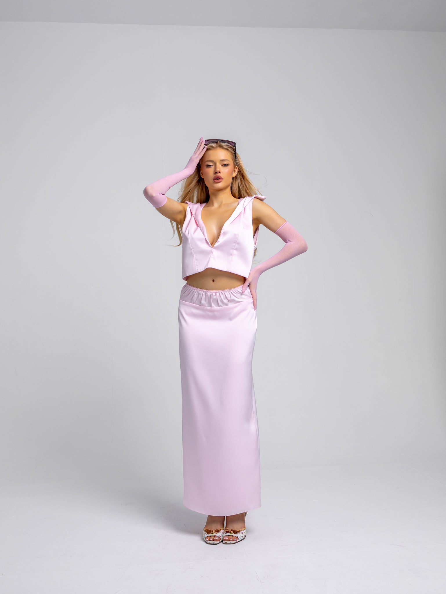 PINK SATIN MAXI SKIRT