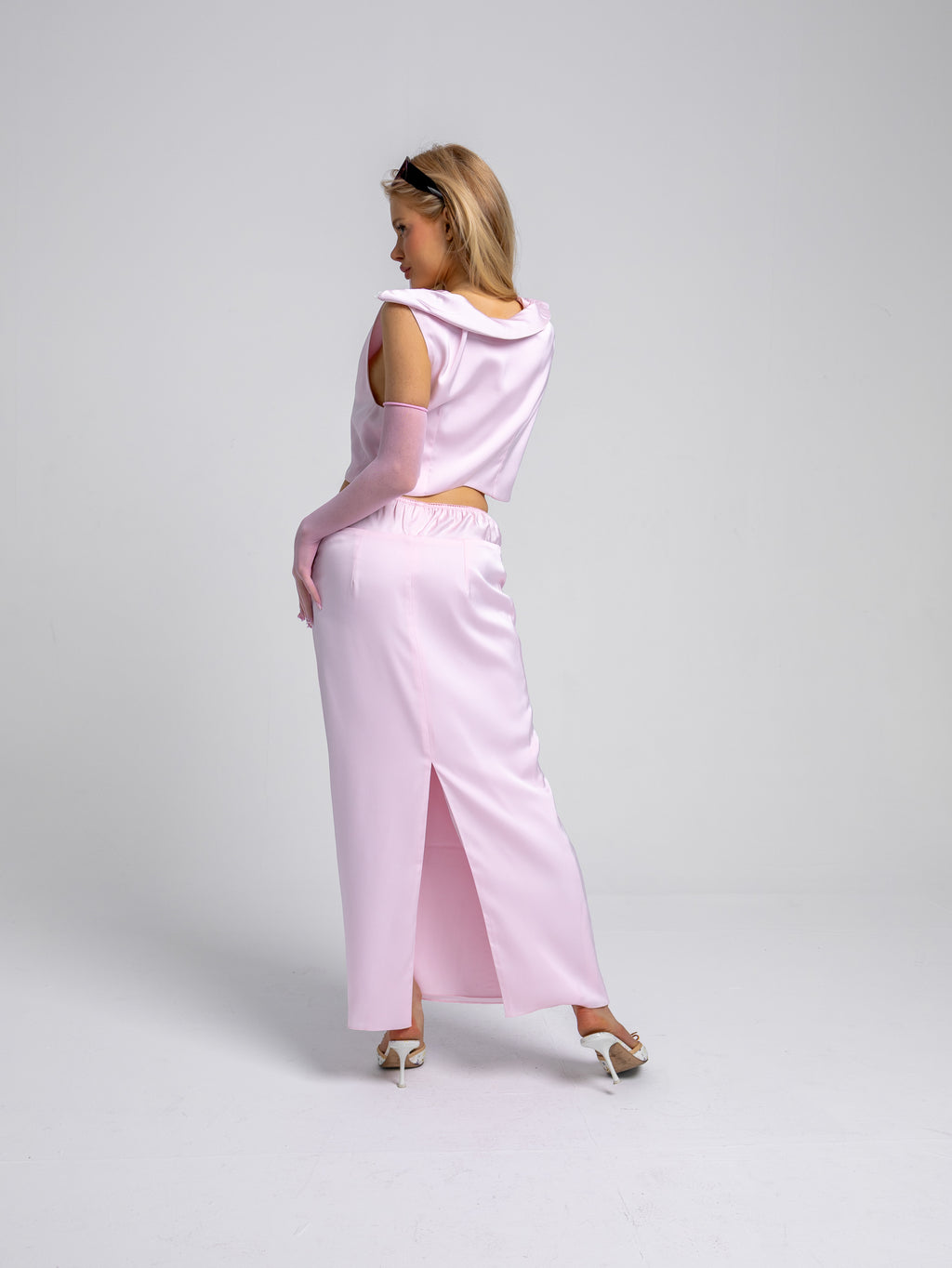 PINK SATIN MAXI SKIRT
