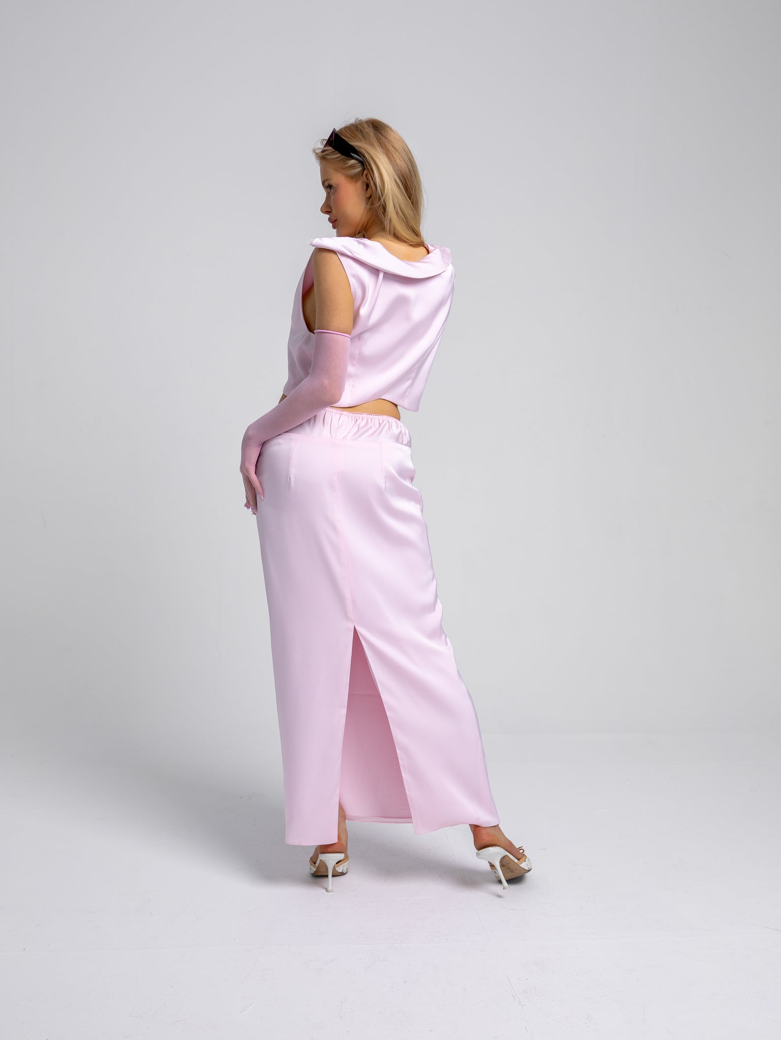 PINK SATIN MAXI SKIRT